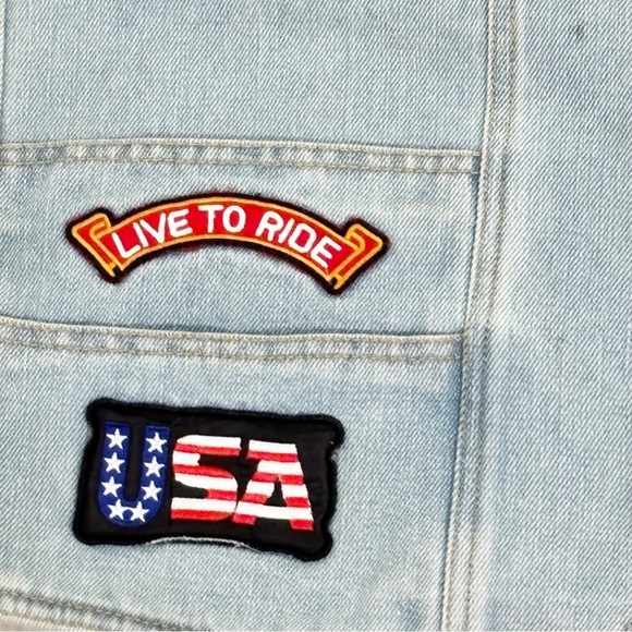 Vintage DIAMOND PLATE Women’s Plus LIVE TO RIDE Denim Biker Vest Patches Size 2X - Picture 4 of 8
